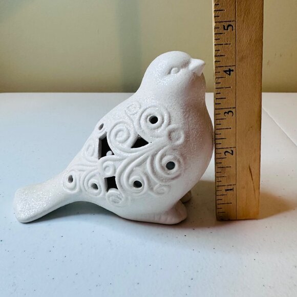 Ceramic Bird Figurine With Swirl Cutouts Glitter Bird Decoration Christmas - Picture 6 of 9